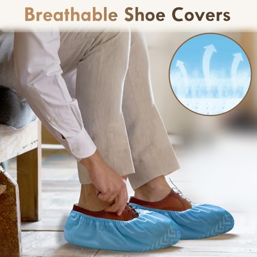 200 Pack Disposable Shoe Covers, X-Larger Size Shoe Booties Disposable Non Slip, Blue Shoe Covers for Indoors - Floor and Carpet Protectors Shoe Coverings, One Size Fits Most - size: Blue Set of 200(XL)