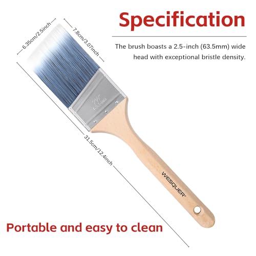 Wesquer Angled Paint Brush 2.5 Inch 2 Pack, Professional Paint Brushes for Walls, Furniture, Cabinets & Edges - No Shedding Synthetic Bristles, Comfort Wood Handle for Oil & Latex Paint