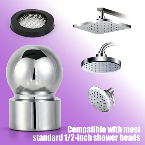 1/2 Inch Shower Arms Ball End Adapters with Gasket Washer Filters, Flexible Shower Head Ball Joint Replacement Parts for Fixed or Handheld Swivel Showers Chrome-Plated Finish & Tightly Sealed