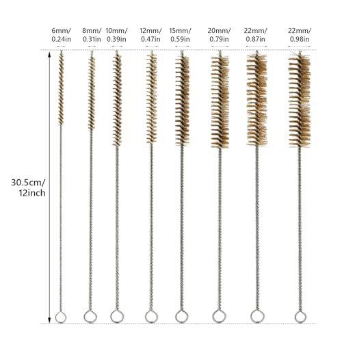16 Pcs Pipe Wire Brush, 12 Inch Brass & Stainless Steel Tube Cleaning Brush, 8-Size Cleaner Brushes for Cleaning Pipes,Narrow Spaces, Engine Parts (8 Yellow 8 Silver)
