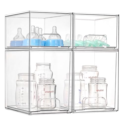 Vtopmart Clear Stackable Storage Drawers Set of 4, Baby Bottle Organizer - style: 2 Small+2 High