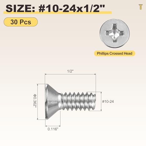 METALLIXITY #10-24x1/2 Phillips Flat Head Bolts 304 Silver 30Pcs - color: Silver, size: #10-24x1/2"