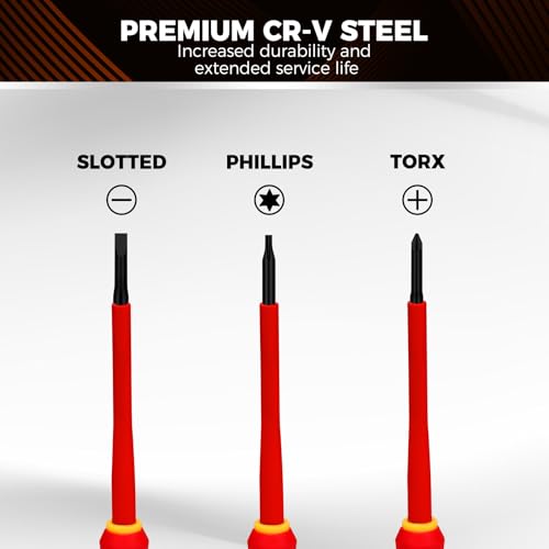 HORUSDY 12-Piece Precision Screwdriver Set, 1000V Insulated Electrician Screwdrivers with Magnetic Tips & Rotatable Top Cap, Phillips PH0/PH00, Slotted 1.8–3mm & Torx T5–T10 with Portable Storage Bag - style: 12-Piece Precision Screwdriver Set