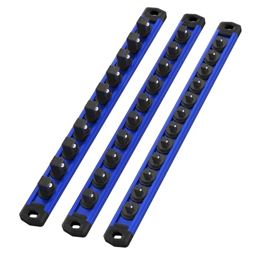 WORKPRO Magnetic Socket Organizer Set, 3-Piece 1/4” 3/8” 1/2” Socket Rails - color: Blue, size: 3 Pieces-1/4", 3/8", & 1/2" DR