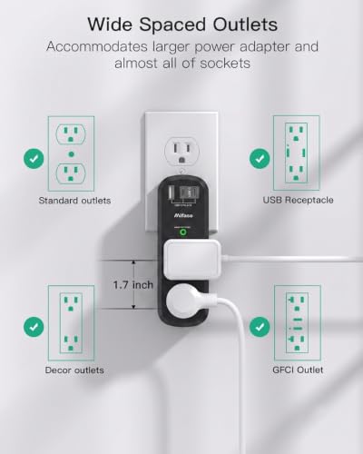 PD20W USB Outlet Extender with Rotating Plug, 6 AC Multi Plug Wall Outlets - color: Black, size: 1A2C&PD20W, 1-pack