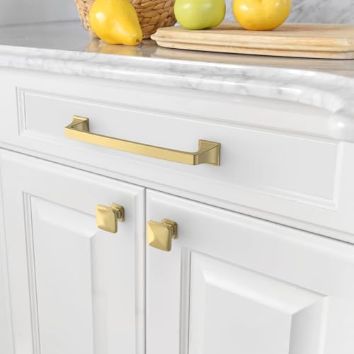 Amerdeco 10 Pack Brushed Gold Cabinet Pulls 5 Inch(128mm) Hole Center Cabinet Hardware Kitchen Cabinet Handles for Bathroom Pulls ZH0002 - color: Brushed Gold, size: 5" hole center