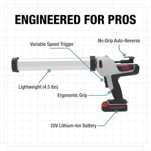 PowerPush Cordless Caulking Gun, 1000 lb Force for Contractors 20 oz, 600ml