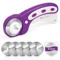 45mm Rotary Cutter for Fabric with 5 Extra Blades, Roller, with Safety Lock - color: Purple