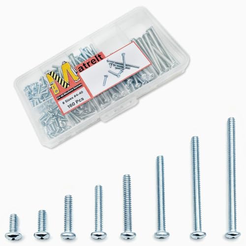 160 Pcs 8 Sizes #4-40 Machine Screws Knob Screw Cabinet Screws Electricians Screw, Carbon Steel Zinc-Plated Phillips Pan Head Machine Screws Assortment Kit - size: #4-40-8Size-160P
