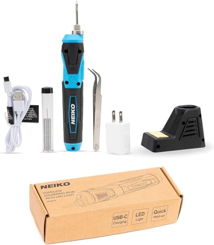 NEIKO 40421A Wireless Soldering Kit, Mini USB Rechargeable Solder Iron Pen, Rapid Heat 356-750°F (180-400°C) Electrical Soldering Kit, LED, 4V Lithium-Ion Battery, Cordless Soldering Iron Kit - style: Cordless Soldering Kit