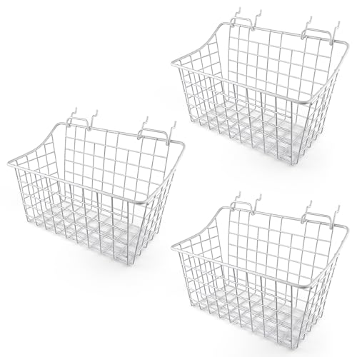 Pegboard Baskets With Hooks, 3 Pack Peg Board Wall Organizer Set (White) - color: White
