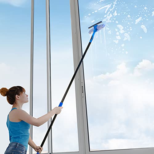 VITEVER Professional 69'' Window Squeegee Cleaner Tool with Extension Pole, 2-in-1 Squeegee for Window Cleaning Kit with Scrubber and Rotating Head, 1 Blade 2 Scrubber - size: 69 inches