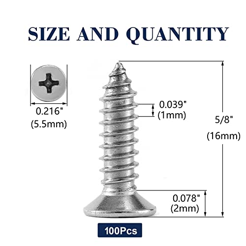 #4 x 5/8" Wood Screw 100Pcs 18-8 (304) Stainless Steel Screws Flat Head Phillips Fast Self Tapping Drywall Screws by SG TZH - size: #4 x 5/8"