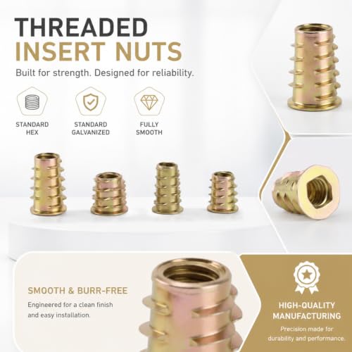 230 Pcs Threaded Inserts Nuts Assortment Tool Kit - 11 Sizes Metric M4/M5/M6/M8/M10 Hex Socket Drive Furniture Screw-in Wood Inserts Bolts Fastener
