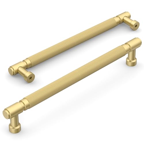 Amerdeco 10 Pack Brushed Gold knurled Cabinet Pulls 7.5" | Drawer Pulls Cabinet Hardware Kitchen Cabinet Handles for Bathroom ZH0072 - color: Brushed Gold, size: 7.5" hole center