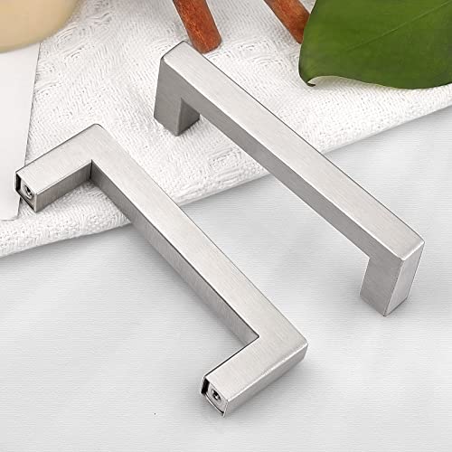 Probrico 10 Pack|Square 3-3/4 Inch Holes Centers Kitchen Cabinet Handles Stainless Steel T Bar Cabinet Pulls Drawer Handles Brushed Nickel 4-1/4" Overall Length - color: Brushed Nickel, size: hole center 3-3/4"