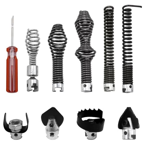 10-Piece Drain Snake Drill Attachment Kit，Drain Auger Cutter Kit,Compatible with K-400,C-4,C-6,C-7,C-8,and C-9 Models， Includes 4 Cutters and 5 Spirals