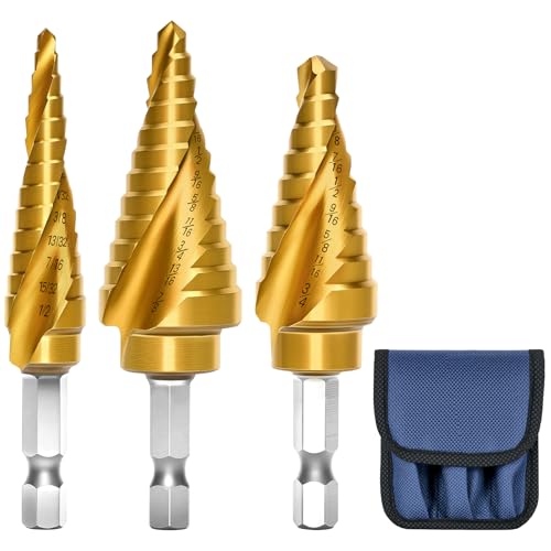 3PCS Titanium Step Drill Bit - HSS Step Bit Set with Two Spiral Grooved - color: 3Pcs Spiral