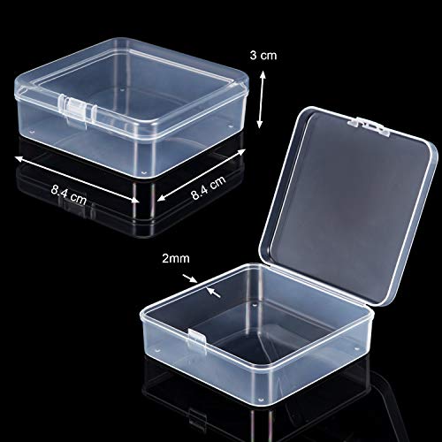 24 Packs Small Clear Plastic Beads Storage Containers Box with Hinged Lid for Storage of Small Items, Crafts, Jewelry, Hardware(3.3 x 3.3 x 1.2 Inches) - size: 3.3 x 3.3 x 1.2 in