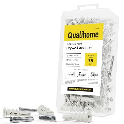 Qualihome Drywall Anchors with Screws – Self-Drilling Drywall Anchors, Anti-Spin Grip, No Pre-Drill Wall Anchor Kit, Strong & Reliable Hold, 75 Pack (150 Pieces) - style: 75 Pack (150 Pieces)