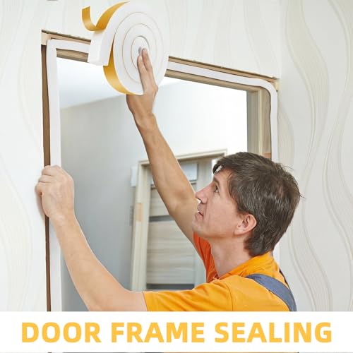 4 Rolls 1-1/2 Inch W x 1-1/2 Inch H Foam Weather Stripping with Adhesive 8 ft Foam Density Closed Cell Tape Seal for Uneven Gaps Doors Windows (White) - color: White