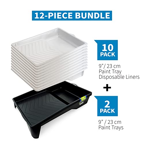 PD 9 Inch Paint Roller Tray and Liner Bundle, 12-Pack, Deep Pocket - color: Bundle (Mixed) – 12 Pack, size: 9-inch