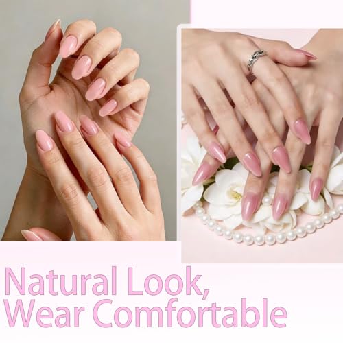 12 Color Press on Nails Medium Almond Fake Nails White Nude Pink False Nails Kit Glossy Reusable Full Cover Artificial Acrylic Stick on Nail for Women Girls Manicure 288Pcs - color: Style-26