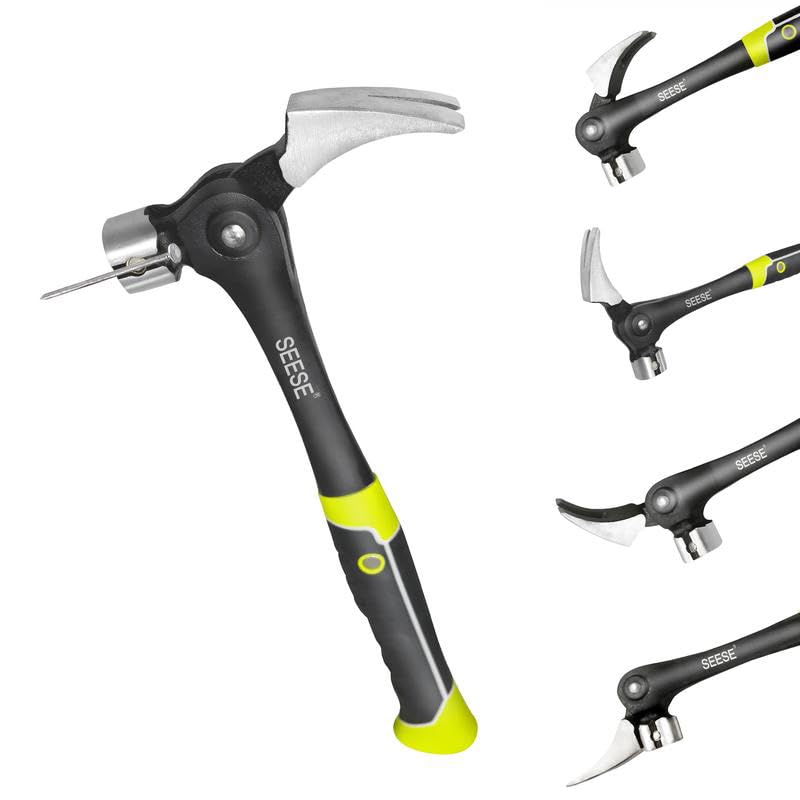 SEESE Adjustable Nail Puller Hammer: Magnetic Nail Starter, Anti-Slip Shock-Absorbing Handle - Claw Hammer for DIYers in Workshop, Construction & Remodeling