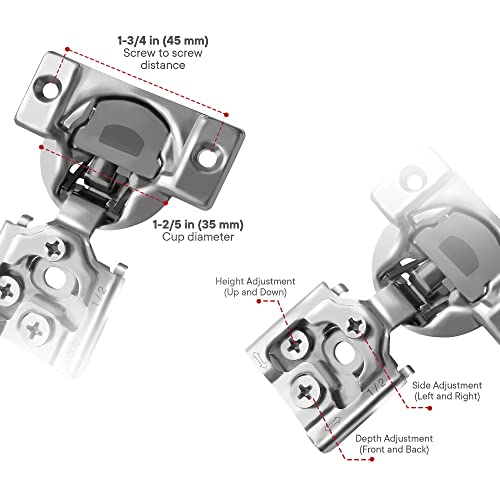 Berta (10 pcs) 1/2" Overlay Cabinet Door Hinges, 90 Degree Restricted Opening Angle Soft Closing Face Frame Hinges, 6-Ways 3-Cam Adjustment, Concealed Kitchen Cabinet Door Hinges with Screws - size: 1/2" Overlay