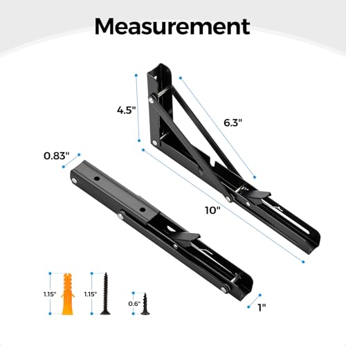 Matte Black Folding Shelf Brackets, 10 Inch, 4 Pack - size: 10 Inch