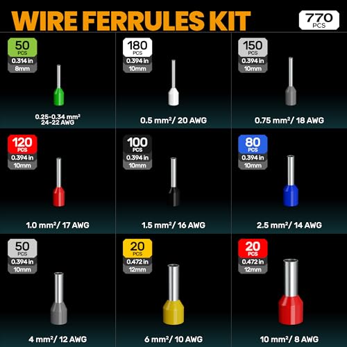 SOMELINE Ferrule Crimping Tool Kit, 24-8 AWG Crimper, 9 Sizes Wire Ferrules