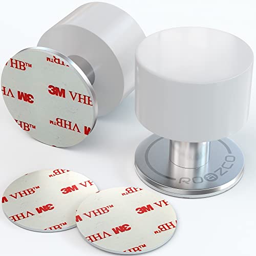 Door Stoppers 2-Pack with Extra Stickers - Two Self-Adhesive White Rubber Door Stops - Heavy Duty Stainless Steel Body with Sound Dampening Bumper Top - Ideal for Home and Office Use