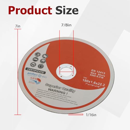 25 Pack 7"x1/16"x7/8" Cut-Off Wheel - Metal & Stainless Steel Cutting Discs - size: 25pcs 7"*1/16"*7/8"