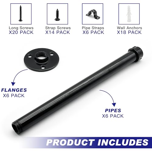 6 Pack Pipe Shelf Brackets 8 Inch, Industrial Iron Pipe Floating Shelves Bracket Heavy Duty Metal Shelving Brackets for DIY Shelves - size: 8 inch - 6 Pack