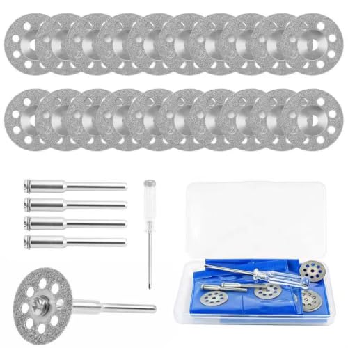 25 Pack 545 Diamond Cutting Wheel Cut | Off Discs Coated (22mm) 402 Mandrel (3mm) 4pack and for Rotary Cutting Wheel Set Accessories Screwdriver - color: Silver 8-hole