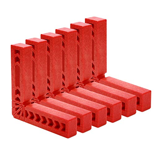 KINJOEK 6 PCS 4 Inch 90 Degree Positioning Squares, Right Angle Clamps Woodworking Carpenter Corner Clamping Square Tool for Picture Frames, Boxes, Cabinets or Drawers, Red - size: 4" 6PCS
