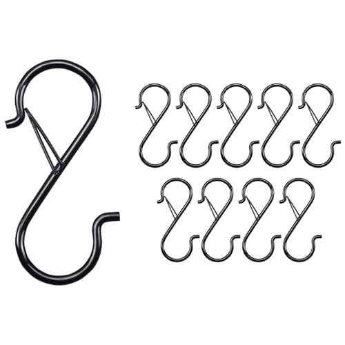 3.5in Heavy Duty S Hooks for Hanging, Safety Buckle Metal Hooks, 10 Pack - size: 10 Pieces