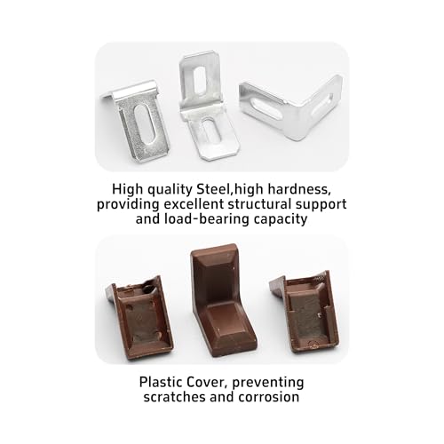 30PCS 90 Degree L Shape Metal Corner Brackets Brown Plastic Cover Right Angle Brace for Shelf Cabinet Chair Furniture, 1.1x1.1x0.7 with Screws - size: Brown