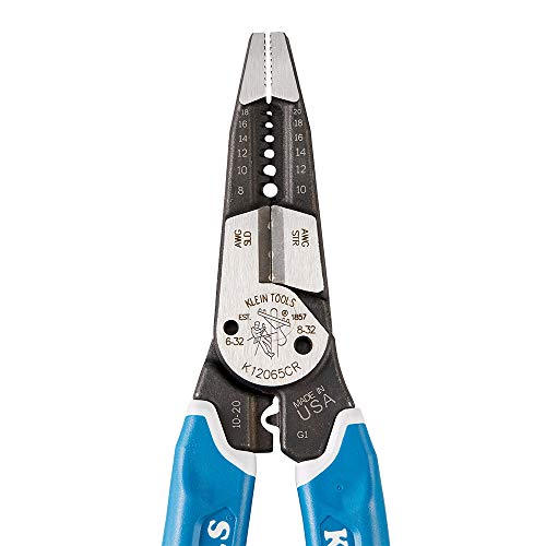 Klein Tools K12065CR Wire Stripper / Cutter / Crimper Tool, Made in USA, for Cutting, Stripping, Crimping, Twisting (8-18 AWG solid, 10-20 AWG stranded)
