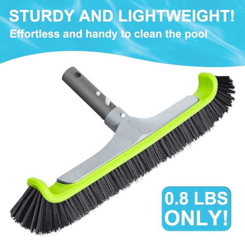 Sepetrel Pool Brush Head for Cleaning Pool Walls,Heavy Duty Inground/Above Ground Aluminum Swimming Pool Scrub Brushes with Curved Ends - size: 17.5" Upgraded