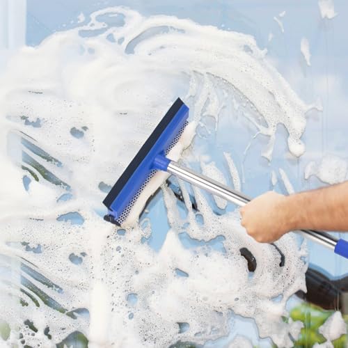 Window Squeegee for Home, 56'' Long Handle Shower Door Cleaner Tool, 2-in-1 Glass Scrubber for Car Windshield Cleaning - size: Long Handle Squeegee