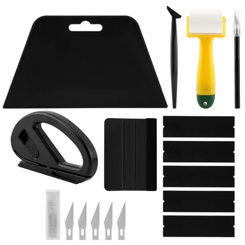 Wallpaper Smoothing Tool Kit with Sponge Seam Roller, Includes Big Smoothing Squeegee, Cutting Tool for Peel and Stick on Contact Paper, Wallpaper Car Wrap Vinyl Window Tint Glass Film(16pcs/set)
