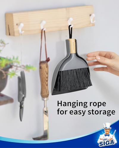 MR.SIGA Mini Dustpan and Brush Set, Bamboo Handle, Gray, 1 Set - color: Gray