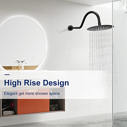 NearMoon Shower Extension Arm with Flange - S Shaped High Arc Gooseneck Long Shower Extender Pipe, Perfect for Rainfall Shower Head - Bathroom Accessory,16 Inch (Matte Black) - color: Matte Black