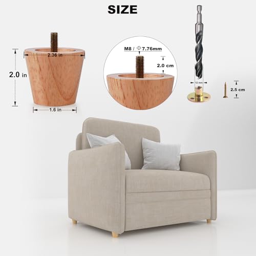 2 Inch Samll Round Solid Wood Furniture Leg Set of 4,Short Solid Wooden Sofa Legs Replacement for Furniture Couch Legs Dresser Legs Sideboard Recliner Couch Circle Chair Couch Riser Coffee Table - size: 2inch