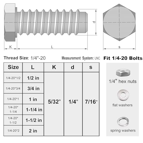 180pcs 1/4-20 Nuts and Bolts Assortment Kit, 1/4"-20 Thread 6 Sizes - size: 1/4-20 Set