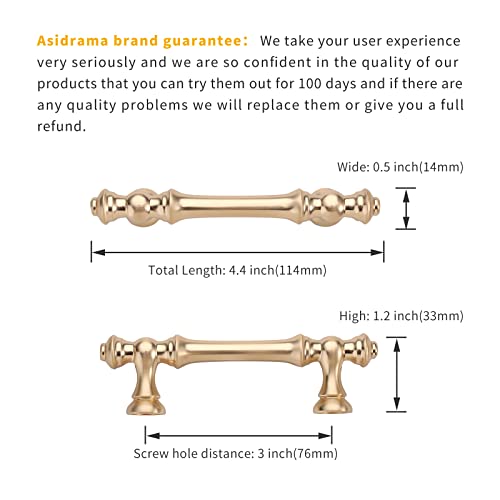 Asidrama 10 Pack 3 Inch(76mm) Brushed Brass Kitchen Cabinet Handles, Gold Cabinet Pulls Kitchen Cabinet Hardware for Cupboard Drawer Pulls - color: Brushed Brass, size: 3" Hole Center, style: 10 Pack