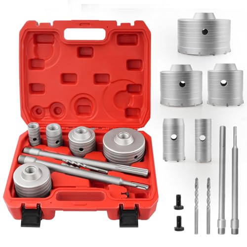ZKH 9PCS Concrete Hole Saw Kit, Masonry Hole Saw 30 40 65 80 100 MM with 2 Drill Bits and SDS Plus & Max Shank, Hole Saw Set for Concrete Cement Brick Stone Wall Drilling