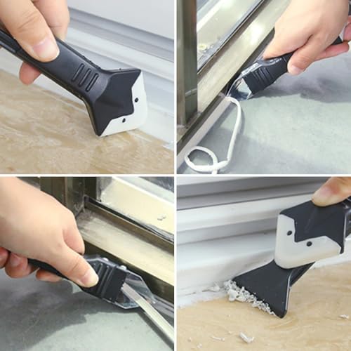 3 in 1 Silicone Caulking Tool Kit-Caulk Remover Tool with 4 Angle Scrapers,Grout Removal Tool,Caulking Finger,Glass Adhesive Angle Scraper for Bathroom Flooring,Kitchen,Window,Sink Joint,Frames Seal
