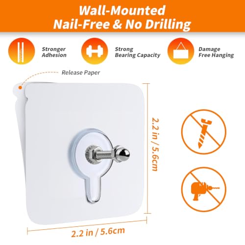 24 PCS Picture Hangers Without Nails, Wall Hangers Without Nails, Adhesive Wall Hooks, to use Inside Kitchen, Bathroom, Home and Office - size: 24PCS（8mm）